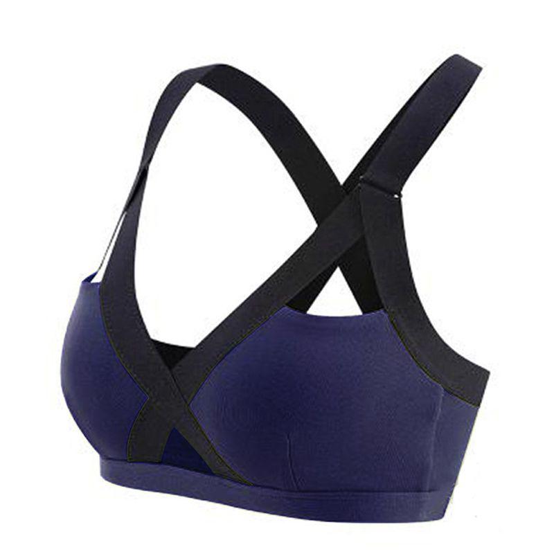 Comfortable Women Sports Bra With Front Cross Design And Solid Color For Yoga