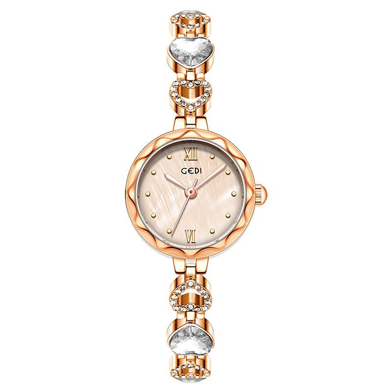 Women'S Retro Light Luxury Bracelet Watch Niche High-End Heart-Shaped Rhinestone Light Luxury Quartz Women'S Watch