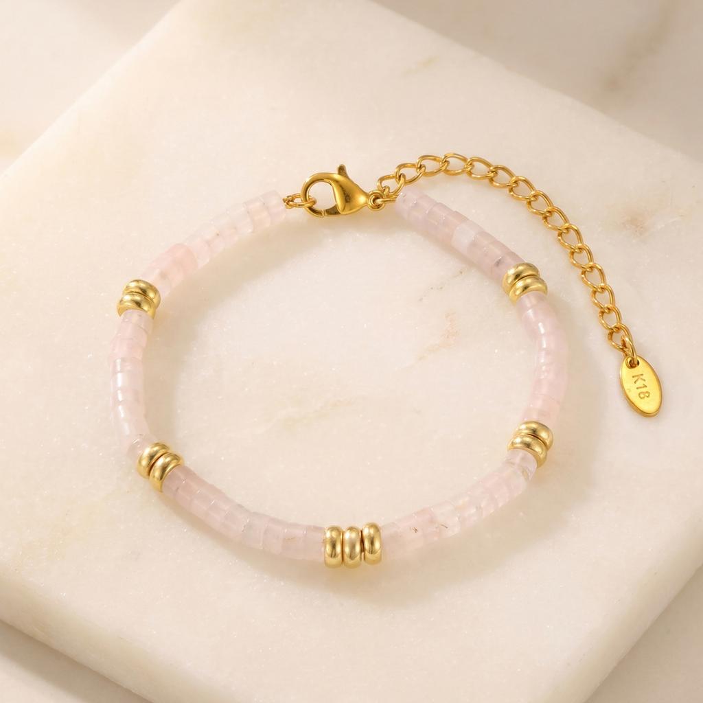 Elegant Green Aventurine Beaded Bracelet, 18K Gold PVD Stainless Steel, Waterproof Non-Tarnish Summer Jewelry