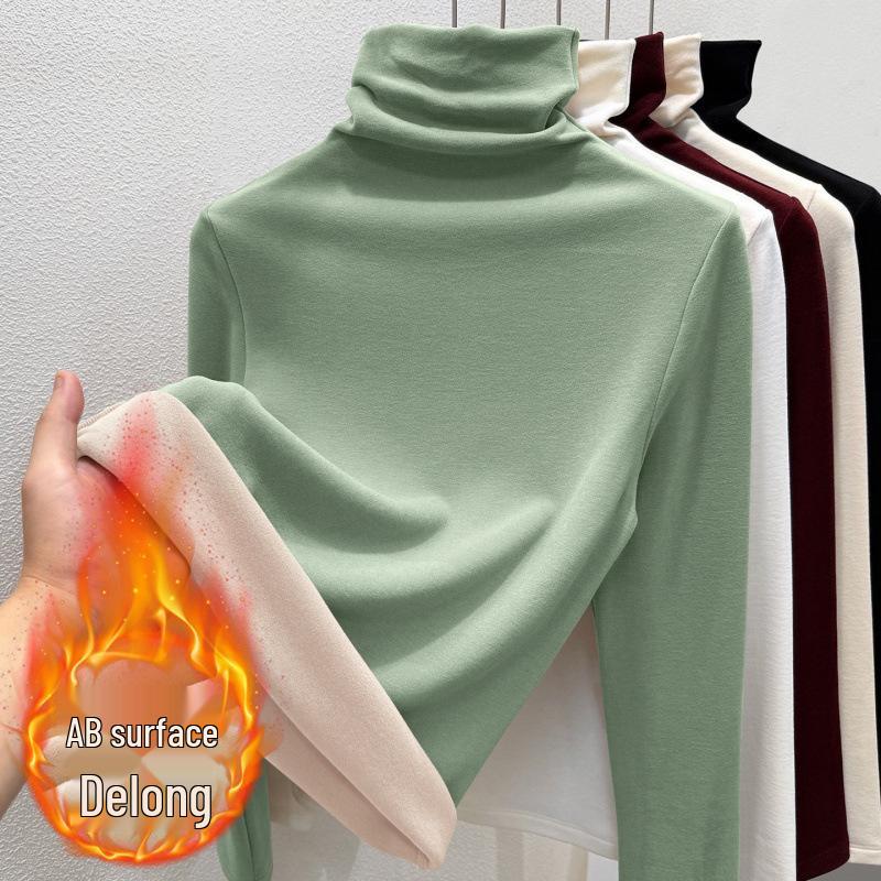 Women's Slimming Plush Collar Long Sleeve Base Layer T-Shirt - Versatile Autumn/Winter Undershirt