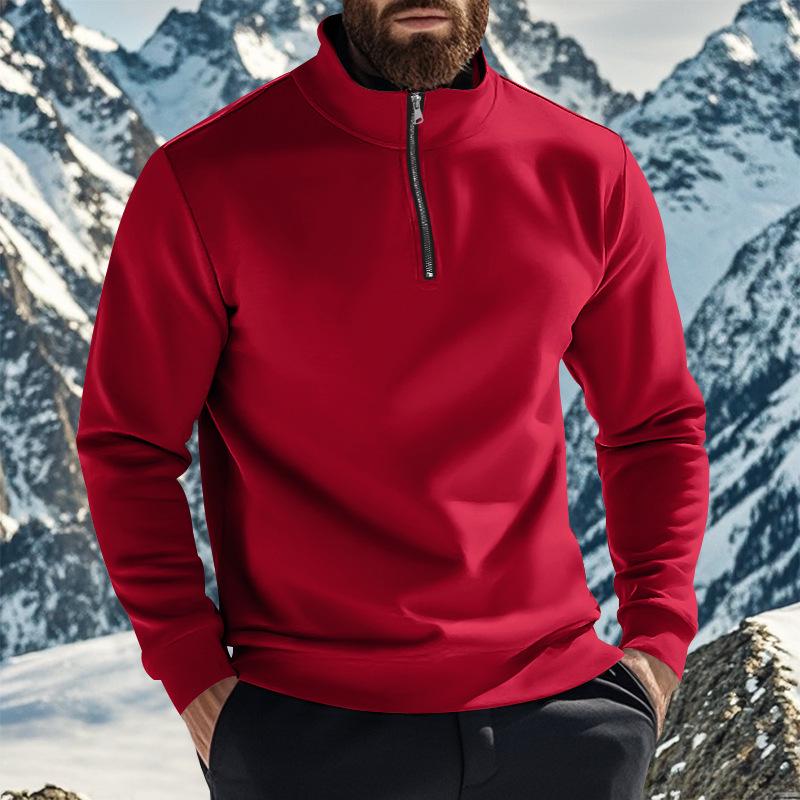 Men's Autumn Winter Casual Zipper Stand Collar Fleece Hoodie Jacket