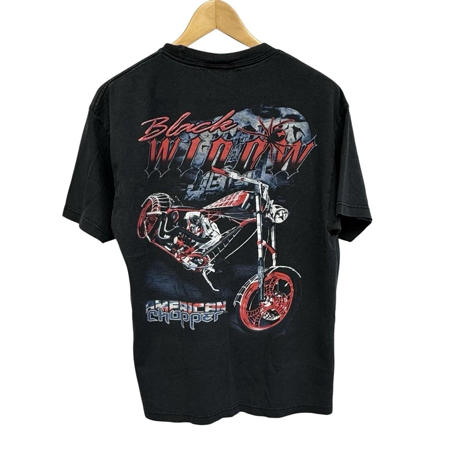 Y2K American Chopper Black Widow Faded Biker Spider Motorcycle Graphic T-Shirt L L