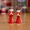 2Pcs/Pair Cute Chinese Wedding Lovers Ornaments Sweet Miniature Couple Figurines Fairy Garden Decor Home Wedding Ornament