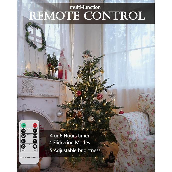 20 PCS Christmas Tree Candles Lights Flickering,Clip on Candle Battery Operated Taper Candle Stick with Timer,Mini Flameless Candles for Wreath