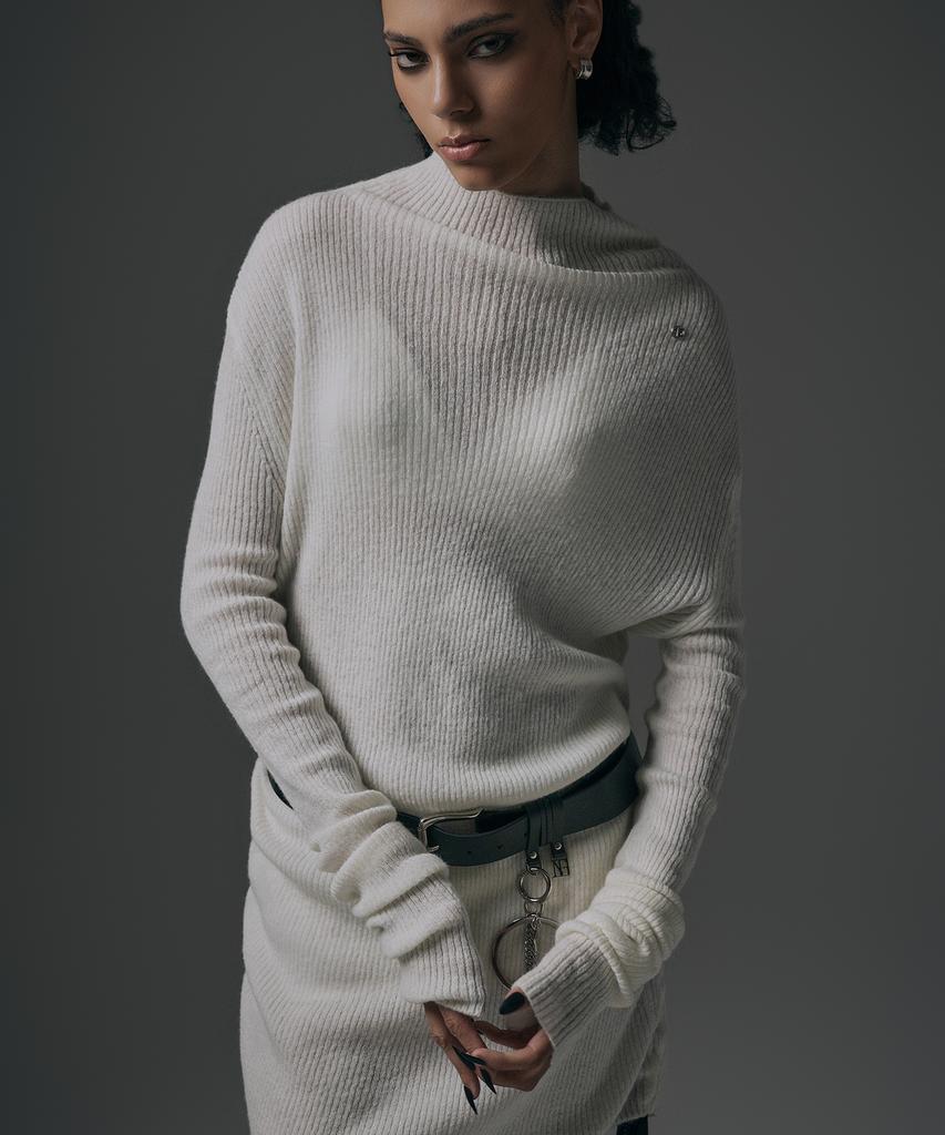 Teulimingbeodeu Alpaca Half-Turtleneck Long Knit [ Ivory ]