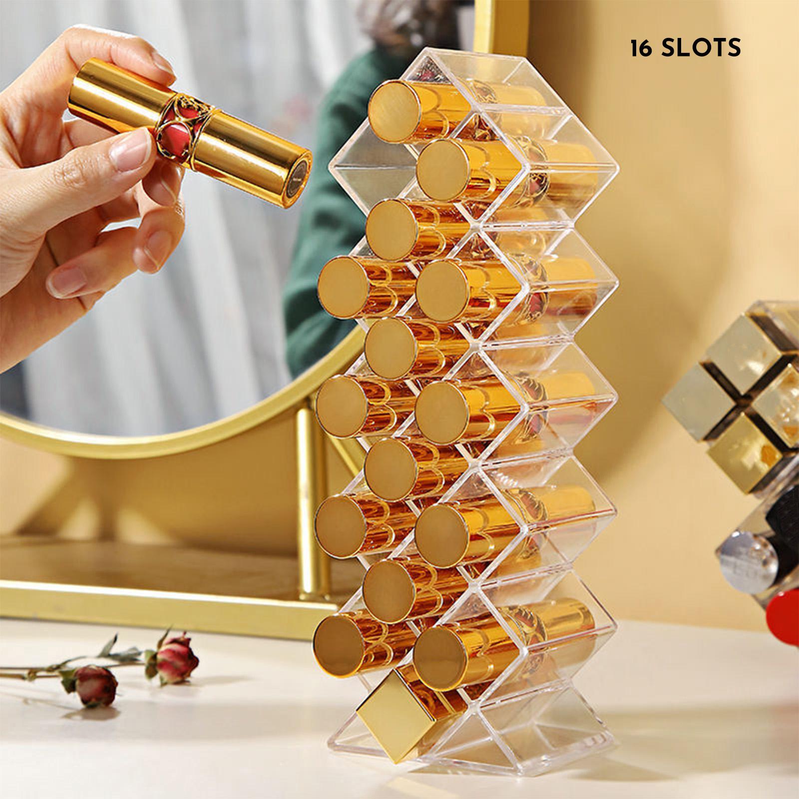 

Stackable Acrylic Lipstick Organizer: 16/28 Slots, for Vanity & Bathroom Display 16 Slot
