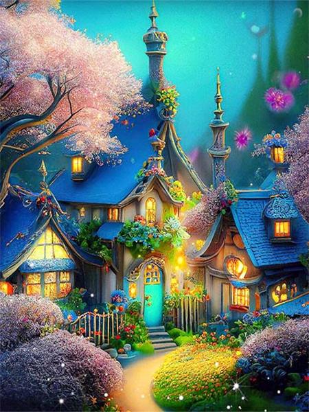 Diy Diamond Painting Castle Fantasy Scenery Embroidery Cross Stitch Night House Landscape Mosaic Home Decor