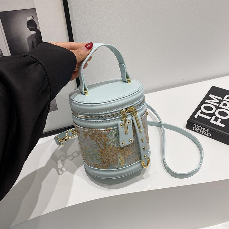 

Популярная вышитая сумка женская весенне-летняя новая универсальная высококлассная ручная сумка-ведро синий