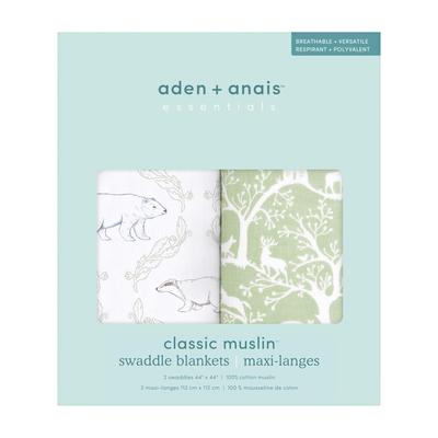 Aden + Anais Harmony Swaddles, Set of 2, 112x112cm Muslin Cotton Swaddles for Newborns, SWADAEESWC20028
