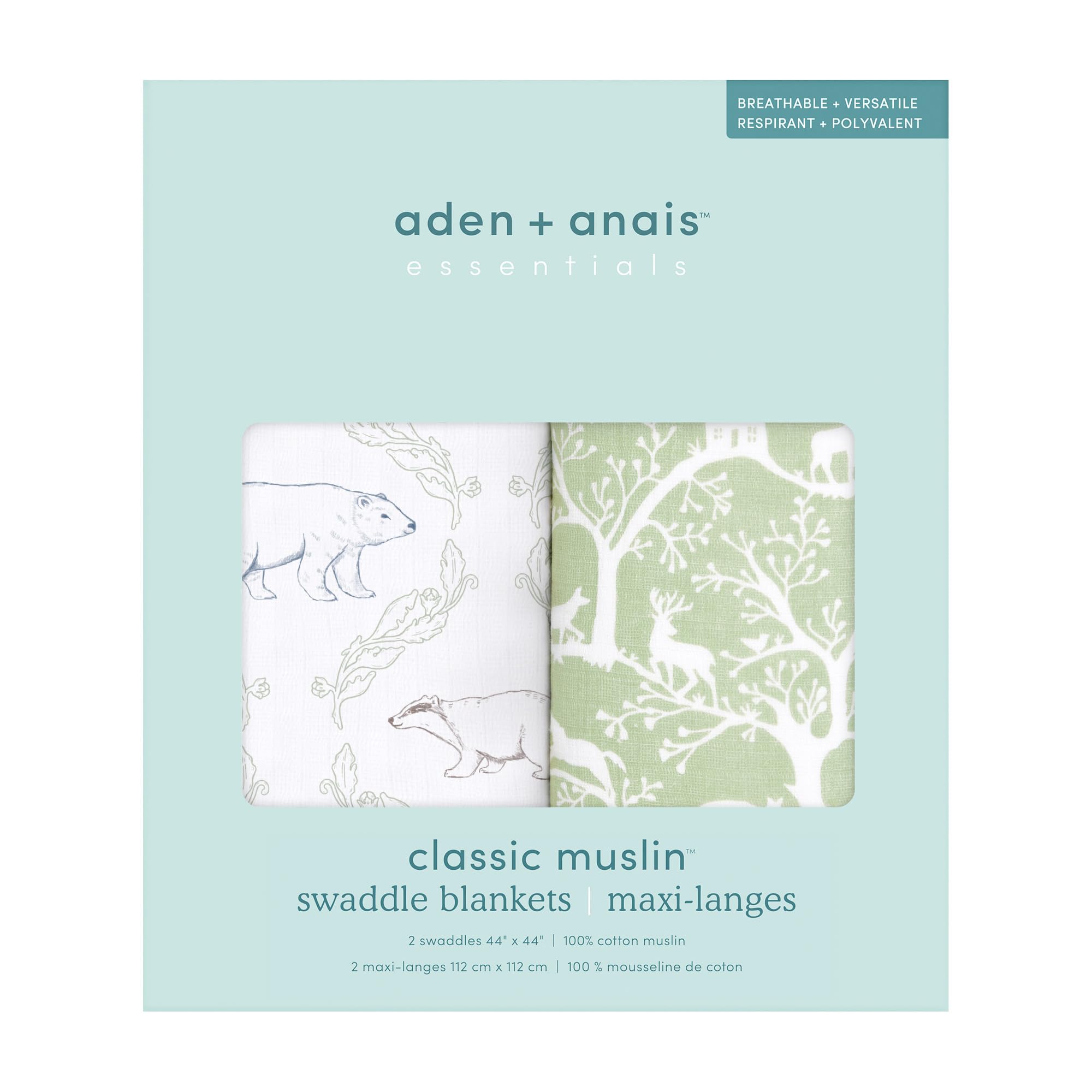 aden + anais Пеленки Harmony, Набор из 2 шт., 112x112 см, Муслиновые хлопковые пеленки для новорожденных, SWADAEESWC20028