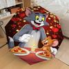 1pc Tom and Jerry Pizza Automatic Open/Close Umbrella Compact Folding Umbrella with 8-Rib Shaft Lightweight Esign, for Women/Men1129A