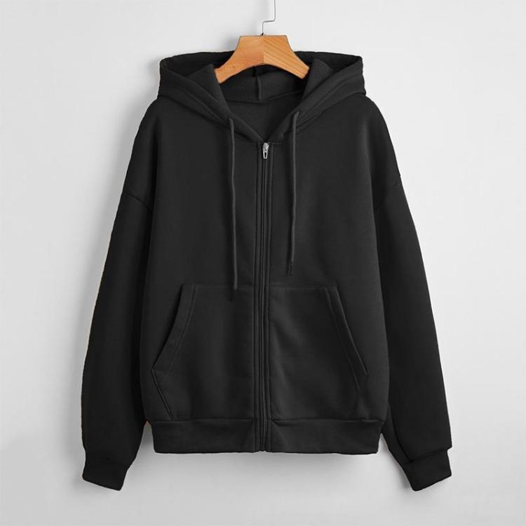 Casual Women's Loose Solid Color Fleece Zipper Jacket Long Sleeve Sweatshirt Top
