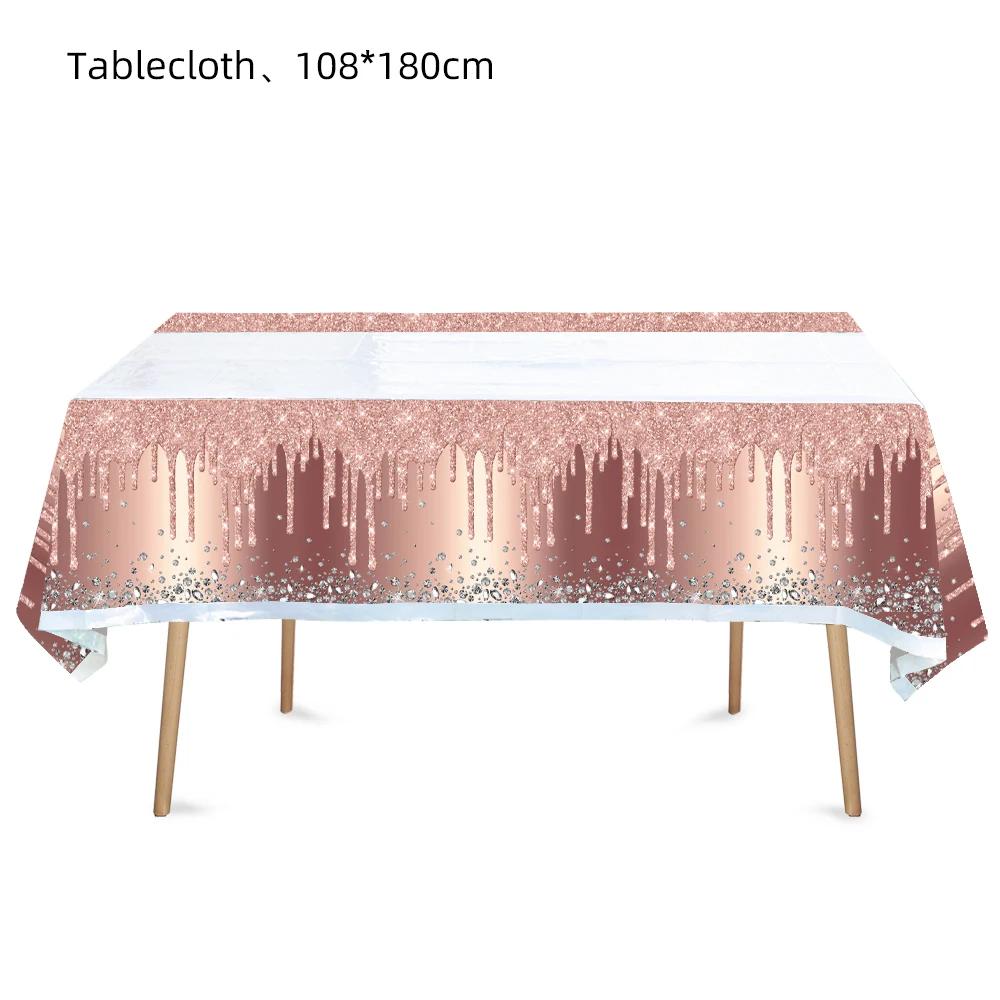 Roségold Themenparty Dekoration Geschirrset Diamant Glitzer Teller Tasse Luftballons Für Hochzeit Mädchen Kinder Geburtstagsparty Zubehör