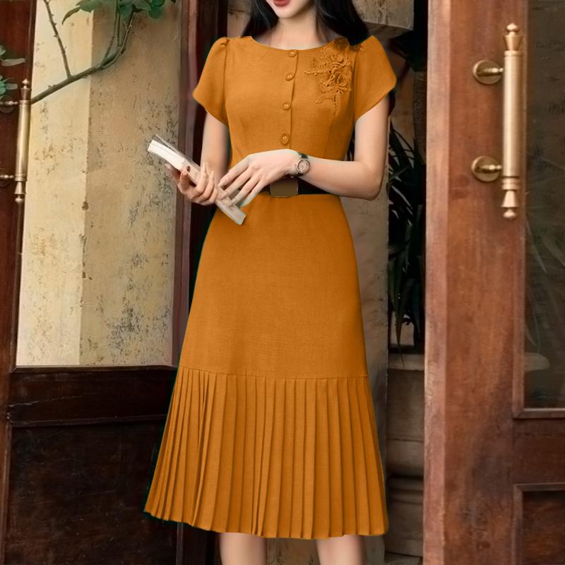 

ZANZEA Женское повседневное летнее платье с коротким рукавом, пэчворк, с цветочной вышивкой 5XL оранжевый