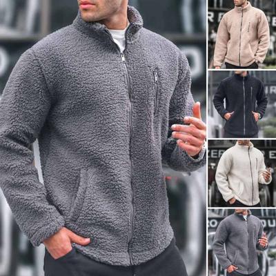 Ανδρικό Μπουφάν Polar Fleece Όρθιος Γιακάς Μακρυμάνικο Κλείσιμο με Φερμουάρ Παλτό με Τσέπες Μονόχρωμο Άνετη Εφαρμογή Χειμερινό Εξωτερικό Ρούχο