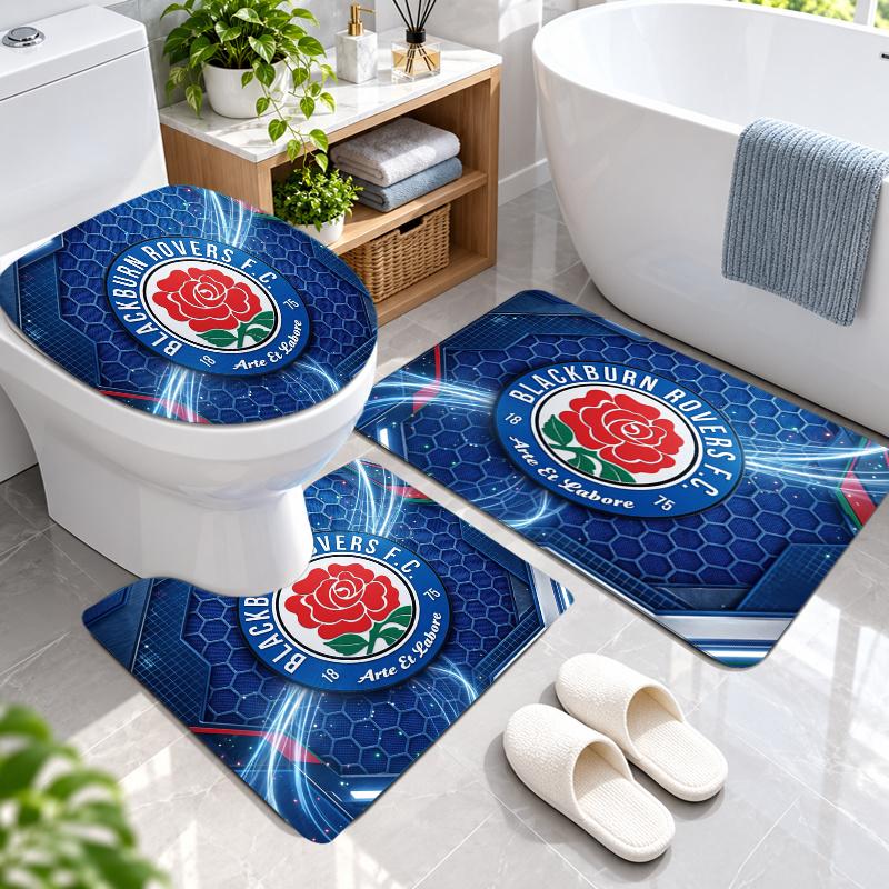 3Pcs Flannel Toilet Mat Set Blackburn Rovers Football Bathroom Rug Bath Carpet Non Slip Home Decor