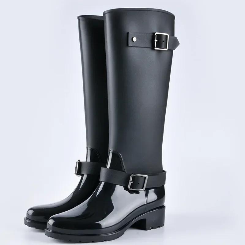 Hohe Stiefel im Punk-Stil mit Reißverschluss, reine Farbe, Regenstiefel aus Gummi, für den Außenbereich, Wasserschuhe für Damen, Größe 36–41, Übergröße