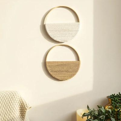 2Pcs Hand Woven Bohemian Wall Hanging Circular Wooden Cotton Rope Wall Decor Art Chic Bedroom Living Room Ideal Tapestries