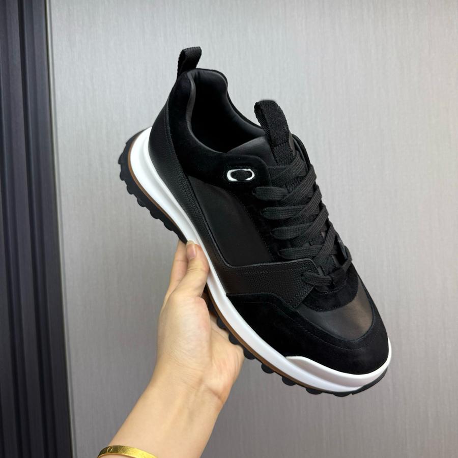 

Men casual shoes leather flat high thick sole mesh vent 2025 Autumn Sneakers lace up 45 чёрный