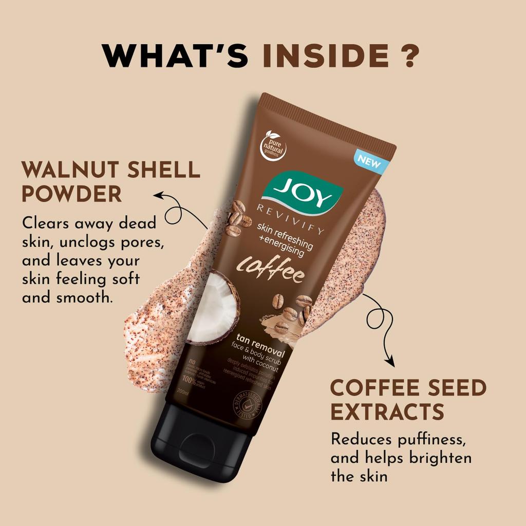 JOY Exfoliating Coffee Face And Body Scrub 200gm Pack Of 1 | Deeply Cleanses, Refreshes And Energizes Skin