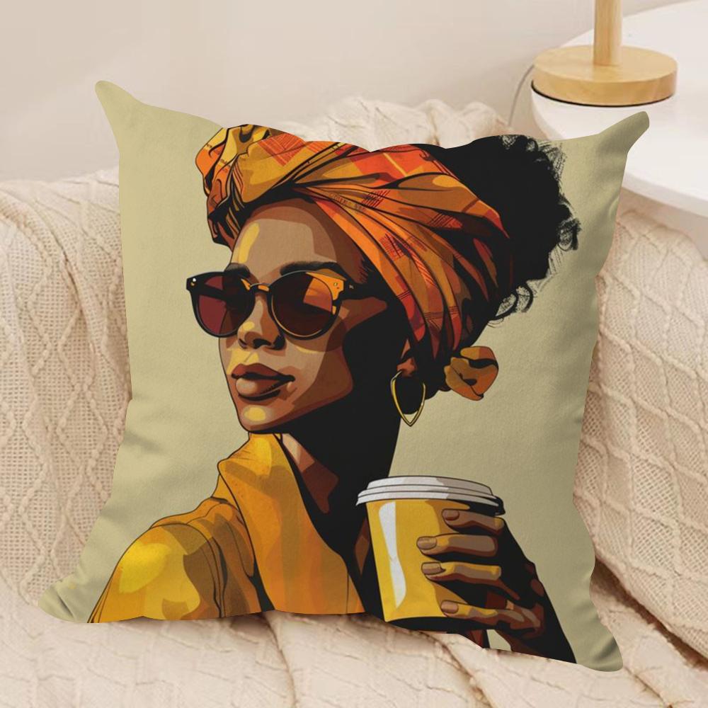 African Women Cushion Cover Soft Plush Throw Pillow Cover  DoubleSided Decorative Cushion Case  Sofa Bedroom Home Decor