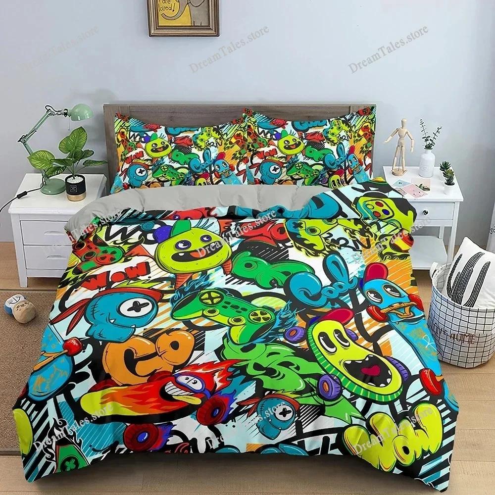 Color Comic Pattern Duvet Cover Queen King Cartoon Bedding Set for Kids Boys Girls Hippie Hip Hop Rock Style Comforter Cover741