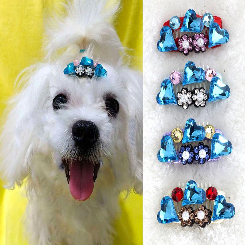 New Handmade Colorful Diamond Hair Clip for Yorkshire Terrier & Maltese Pets