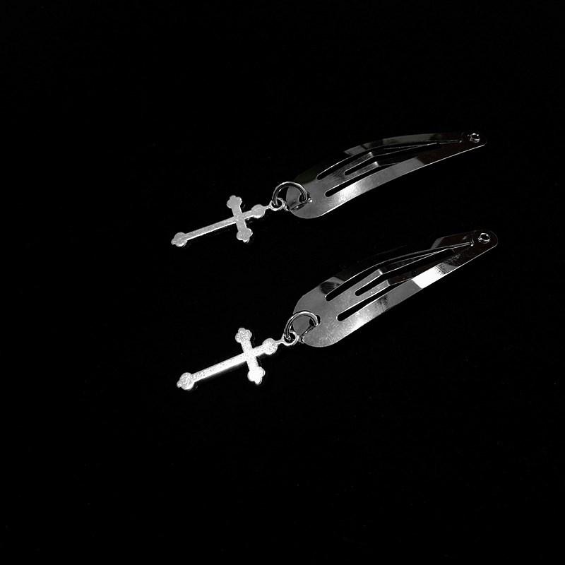 New Fashion Punk Hair Card Silver Metal Edge Clip Cherry Cross Love Flower Chain Hairpins One Word Clip Women's Headdress