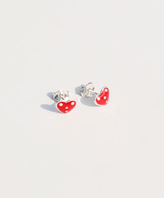 Bonbeau Dotting Red Heart Silver Pin Earrings Silver 925 Dot Red Heart Earrings