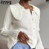 Women's Fashion Casual Fall Winter Solid Color Print Long Sleeve POLO Neck Sweaters