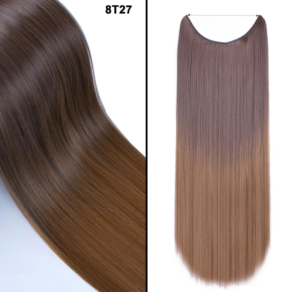 One Piece No Clips Hairpieces Ombre Color Elasticity Invisible Wire Fish Line Wavy Synthetic Hair Extension