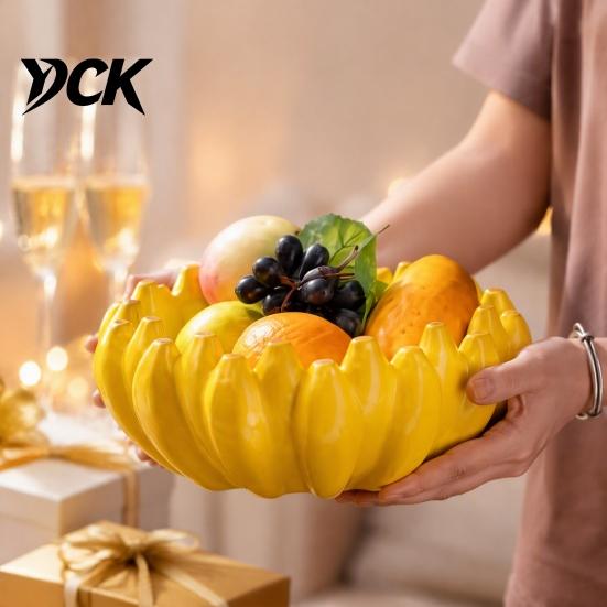 Regalo Único de Inauguración de Casa, Bol de Frutas de Plátano de Cerámica, Bandeja Amarilla Creativa, Decoración Decorativa para el Hogar, Adorno de Mesa, Bol para Ensalada para Cocina y Comedor