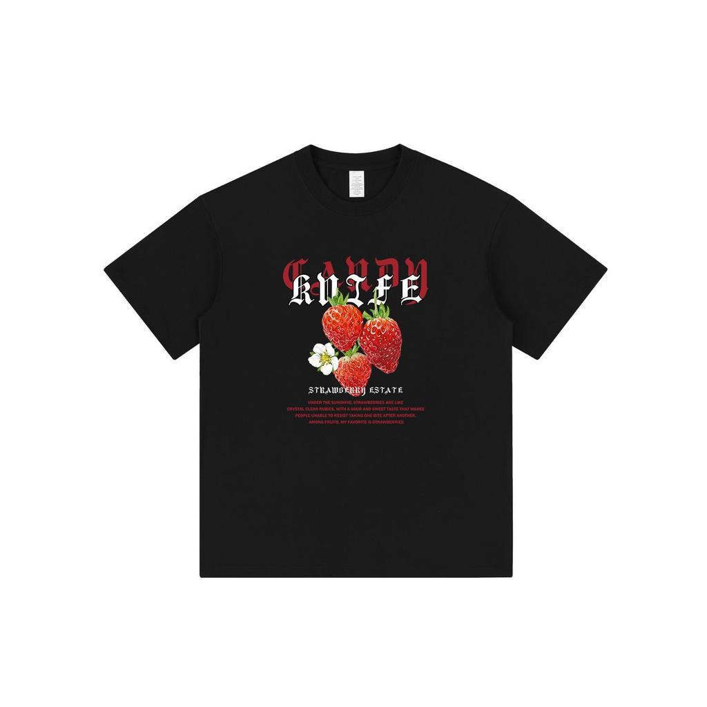 Unisex American Retro Hong Kong Style Strawberry Print T-Shirt - Summer Loose Fit