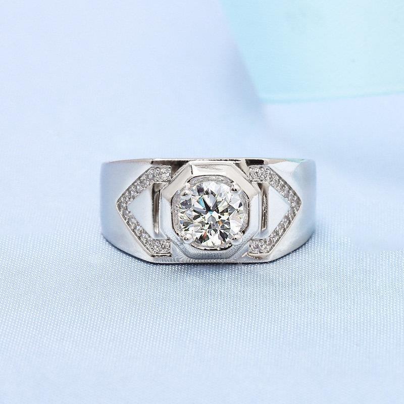 New Live Ring Imitation Mozzarella Diamond 1 Carat Men's Fashion Personality Boss Wedding Ring Jewelry