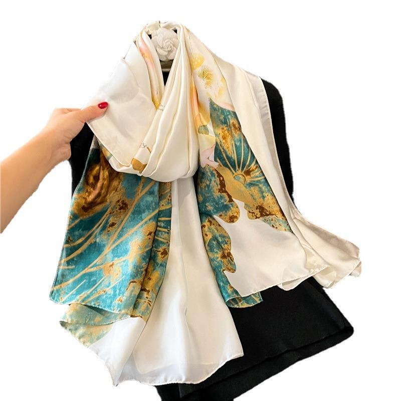 New simple and versatile geometric fashion scarf women's thin simulated silk shawl sunscreen long large size silk