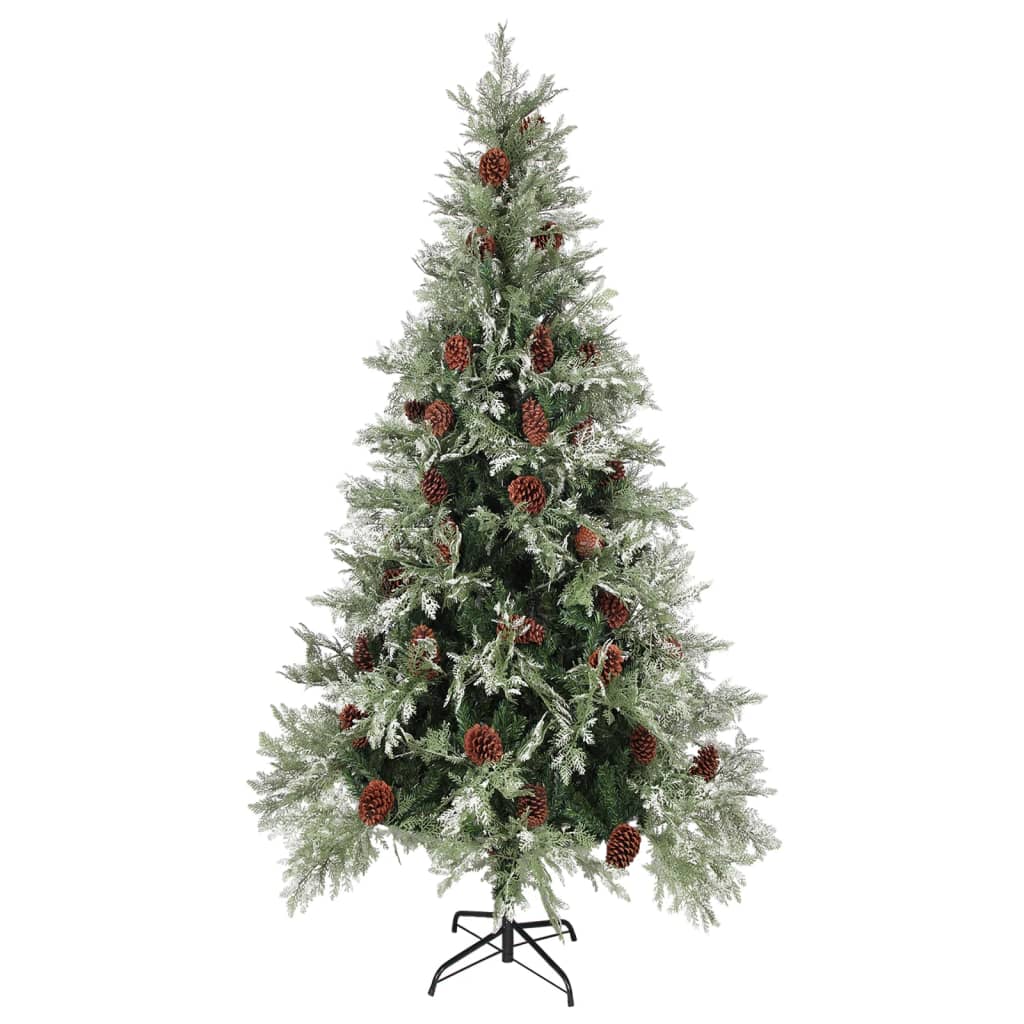 Vidaxl Choinka Z Lampkami I Szyszkami, Zielono-Biała, 225 Cm, Pvc/Pe