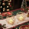 Geometric Metal Candle Holders for Tabletop Decors, Iron Wire Lantern Candle Stand with Round Base for Living Room, Bedsides, or Entryway