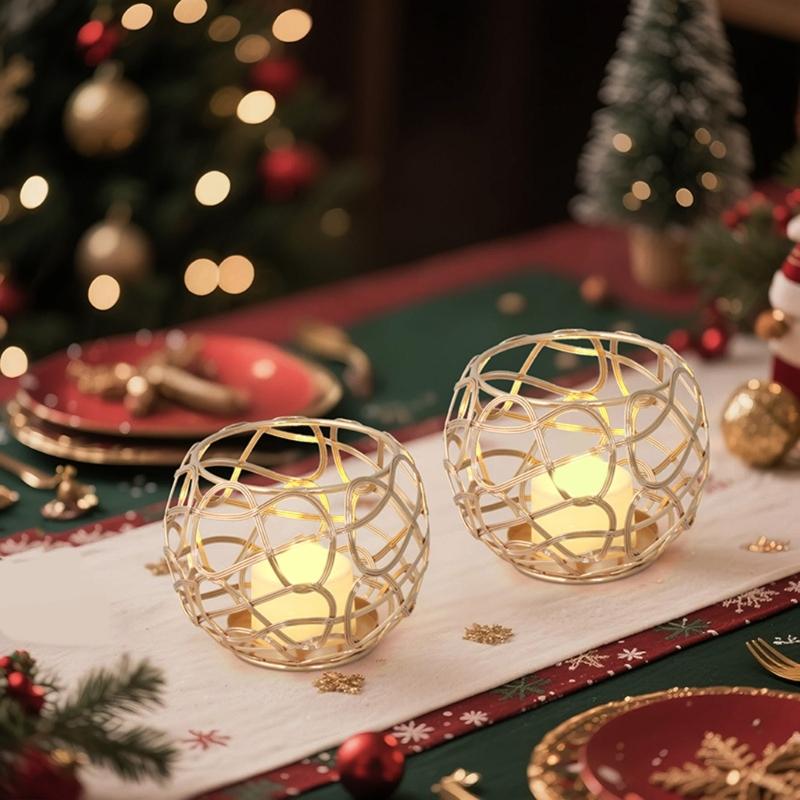 Geometric Metal Candle Holders for Tabletop Decors, Iron Wire Lantern Candle Stand with Round Base for Living Room, Bedsides, or Entryway