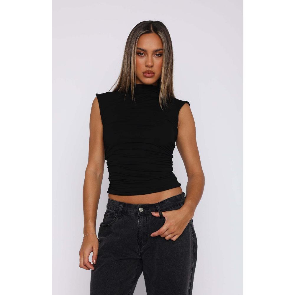 

Летняя женская полувысокая горловина однотонная тонкая без рукавов майка Hottie Style Hundred 2XL чёрный