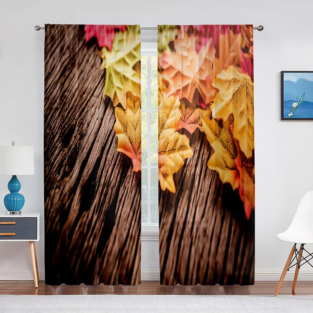 Autumn Fall Season Maple Leaves Orange Sheer Curtain for Living Room Voile for Window Blinds Bedroom Tulle Drape Kitchen Curtain