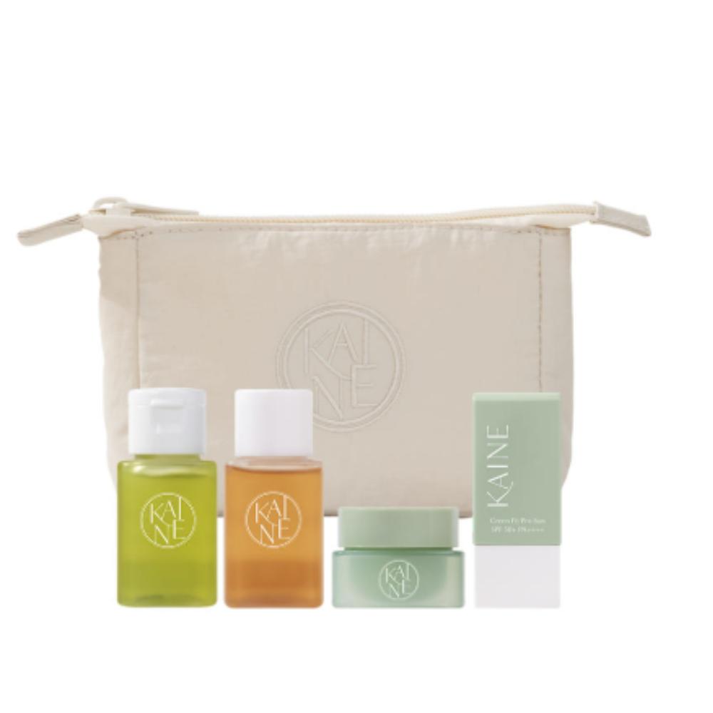 

KAINE 4-Step Travel Kit (Cleanser + Toner + Cream + Sunscreen + Pouch) The Essential Vegan Skincare Routine for Glowing Skin Anywhere