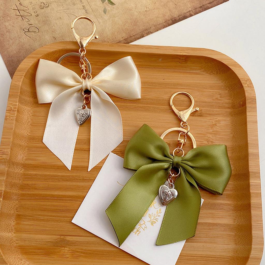 Elegant Ribbon Bows Keychain With Imitation Pearls Detail For Handbag Purse Decoration Practical Alloy Keyring Accessory