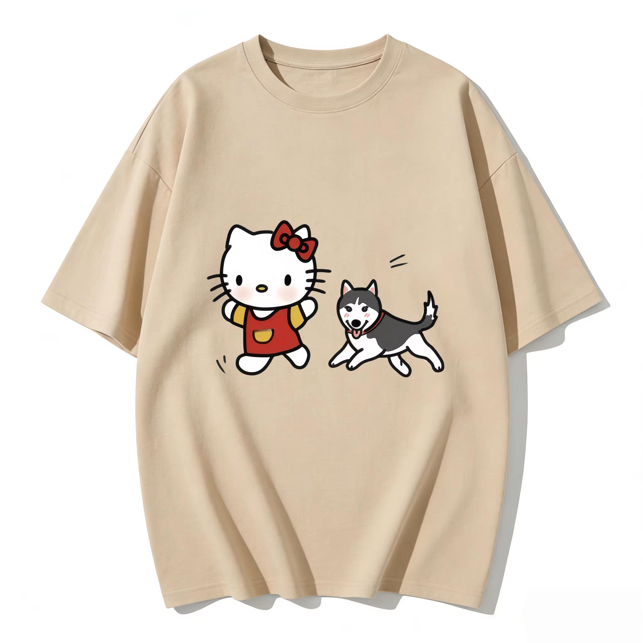

2026 Hello Kitty Cartoon Printed Short Sleeve Summer Comfortable summer Womens Tshirt loose and fashionable S