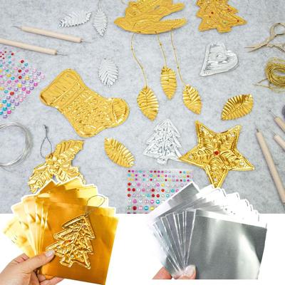 20 pièces/ensemble Feuille d'aluminium Dorée Robuste 15x15 cm Feuilles d'aluminium Gaufrées Feuille pour Loisirs Créatifs Peinture Gravure Montage