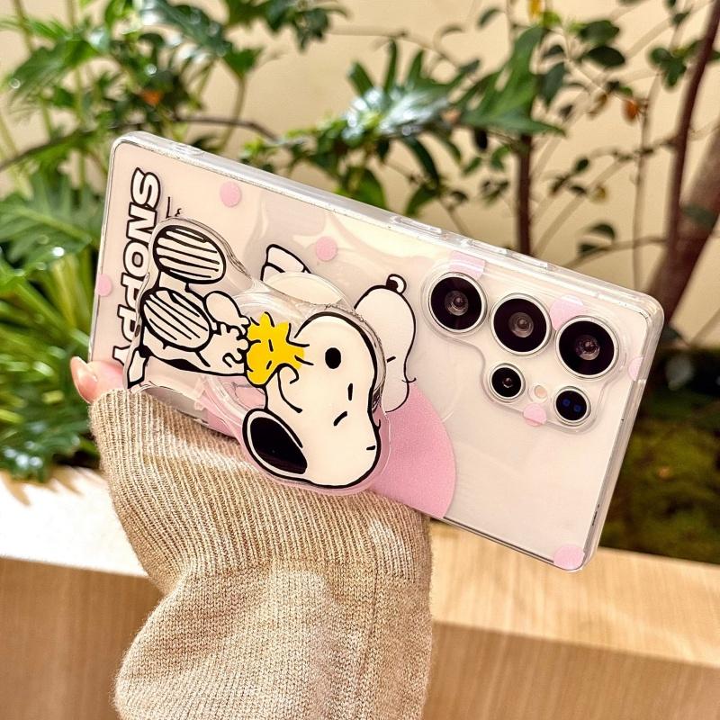 New Year gift Cute Snoopy Polka Dots phone case For Samsung S21 S22 S23 S24 S30 S25 Ultra Plus Note10 Funny Snoopy bracket Cover