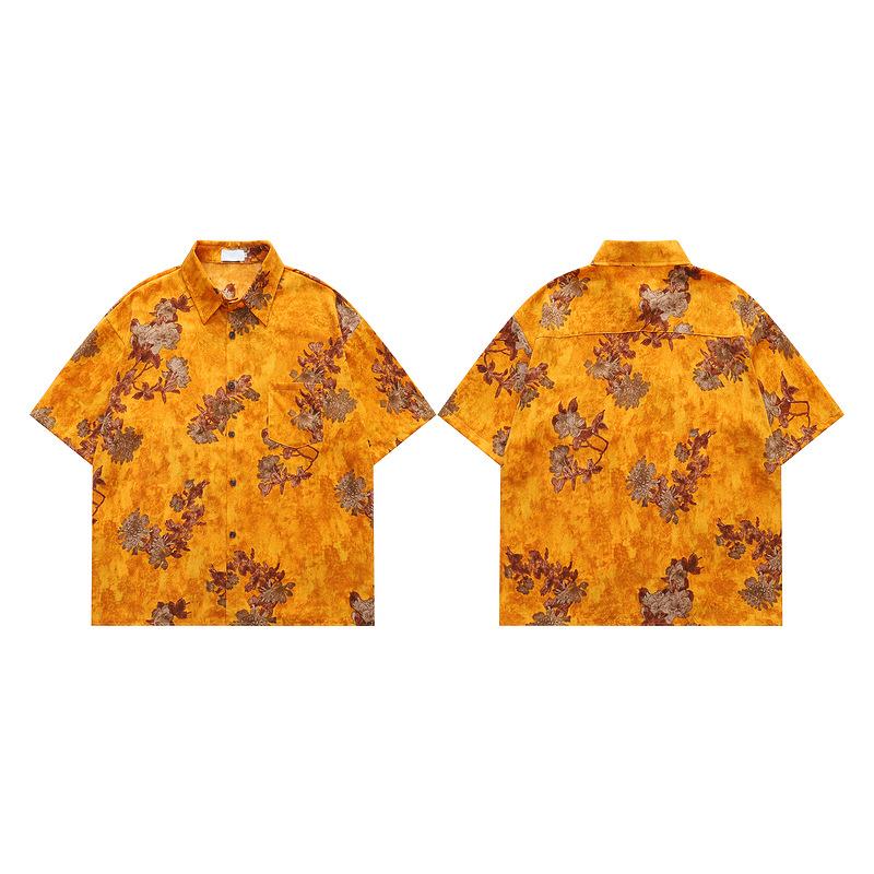 Hongkong-Stil Vintage Blumen Kurzarmhemd, Unisex Lässig Trendig Koreanisch Locker Paare Hawaiianisches Urlaubshemd für den Sommer
