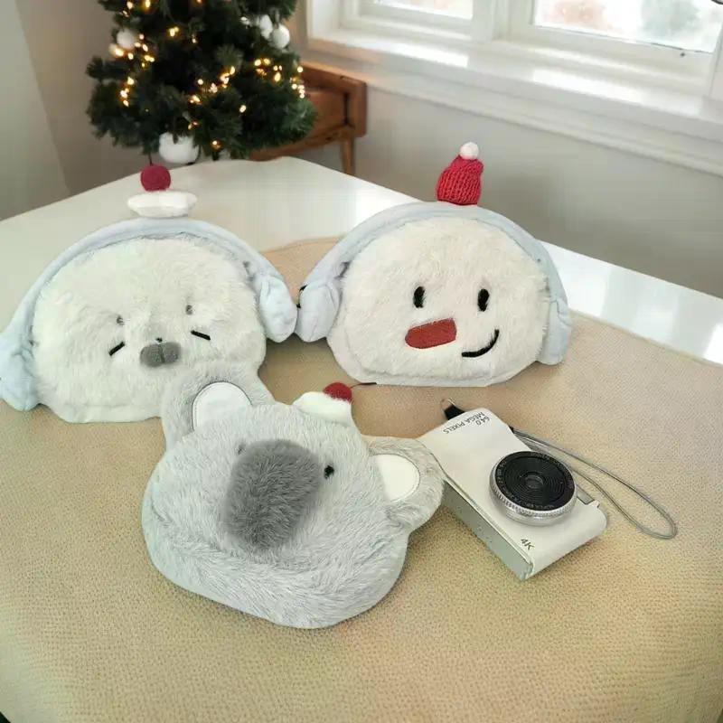 Cute Plush Snowman Coin Purse Cartoon Mini Wallet Zippered Small Money Bag Portable Key Card Storage Pouch for Kids Girls