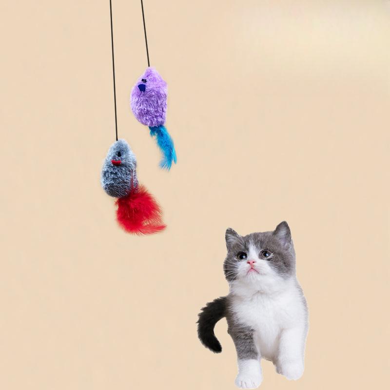 Hanging "Jiao Jiao Mouse Cat Toy", A Self-entertaining Tool, A Cat Toy with Little Mice, Plush Feathers, and Cat Toys, As Well As Pet Supplies