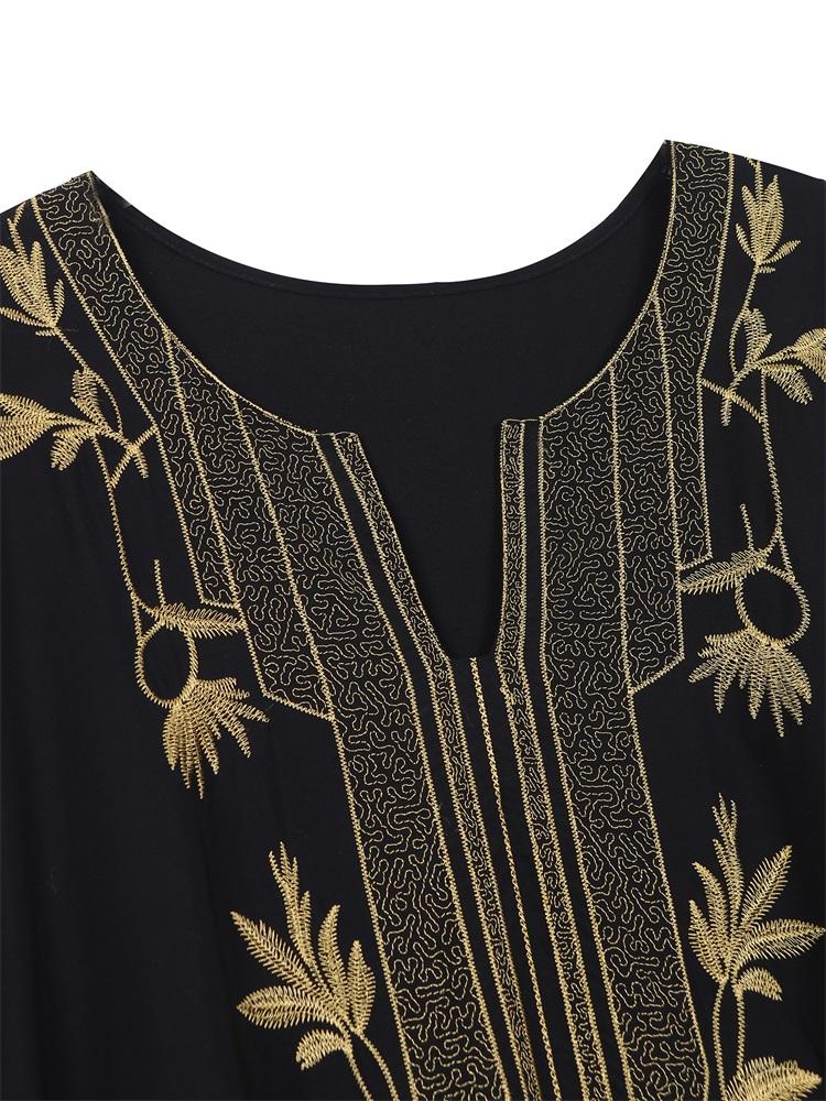 EDOLYNSA Золотая вышивка Женское черное платье-кафтан большого размера Домашний халат — фото 8