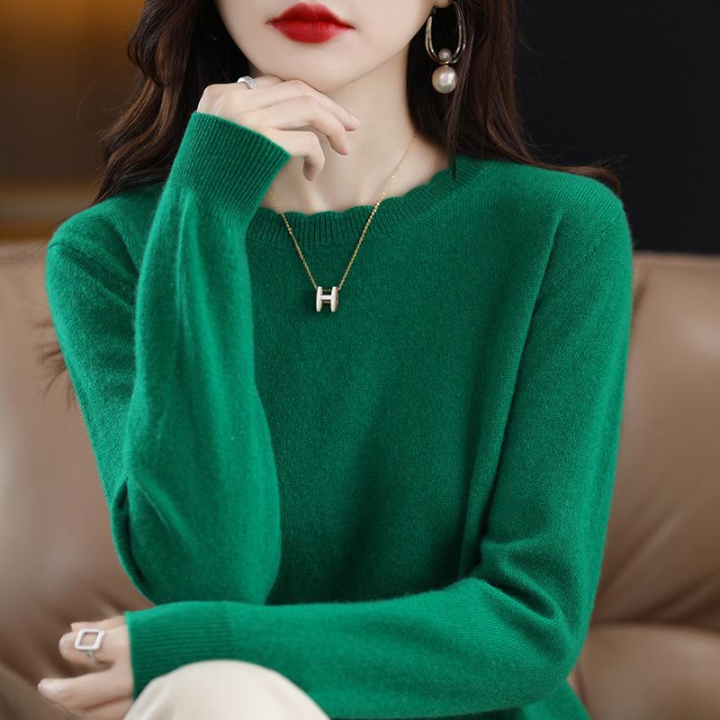 Ležérní krajkové tričko s kulatým výstřihem dámský podzimní a zimní svetr svetr s dlouhým rukávem